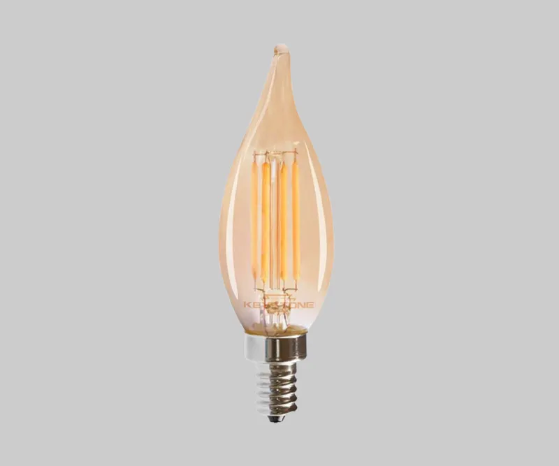 Bent Tip Chandelier Filament bulb, 60W Equivalent, CA11 shape, E26 Candelabra base, 2200K, 80 CRI, Amber