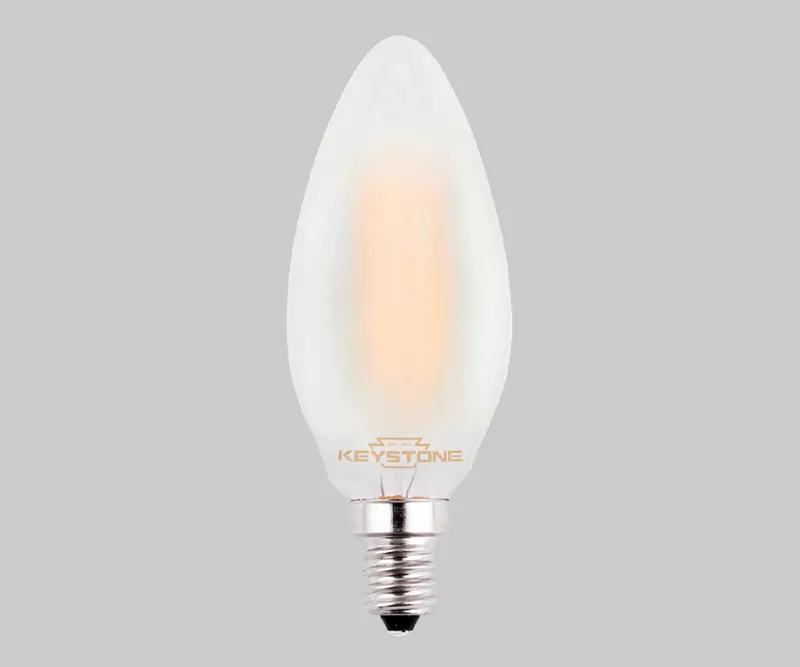 Straight Tip Chandelier Filament bulb, 60W Equivalent, B11 shape, E12 Candelabra base, 3000K, 90 CRI , Frosted