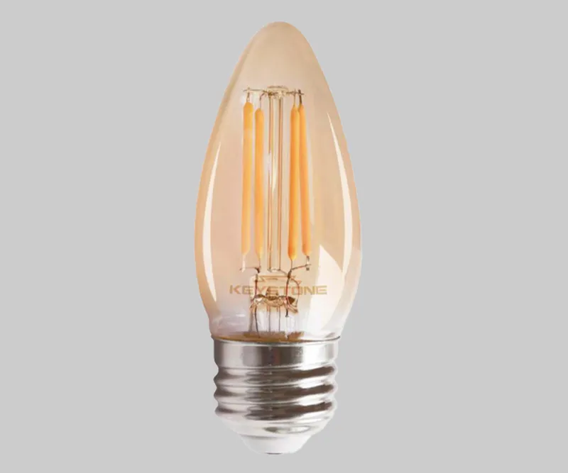 Straight Tip Chandelier Filament bulb, 60W Equivalent, B11 shape, E26 Medium base, 2200K, 80 CRI , Amber