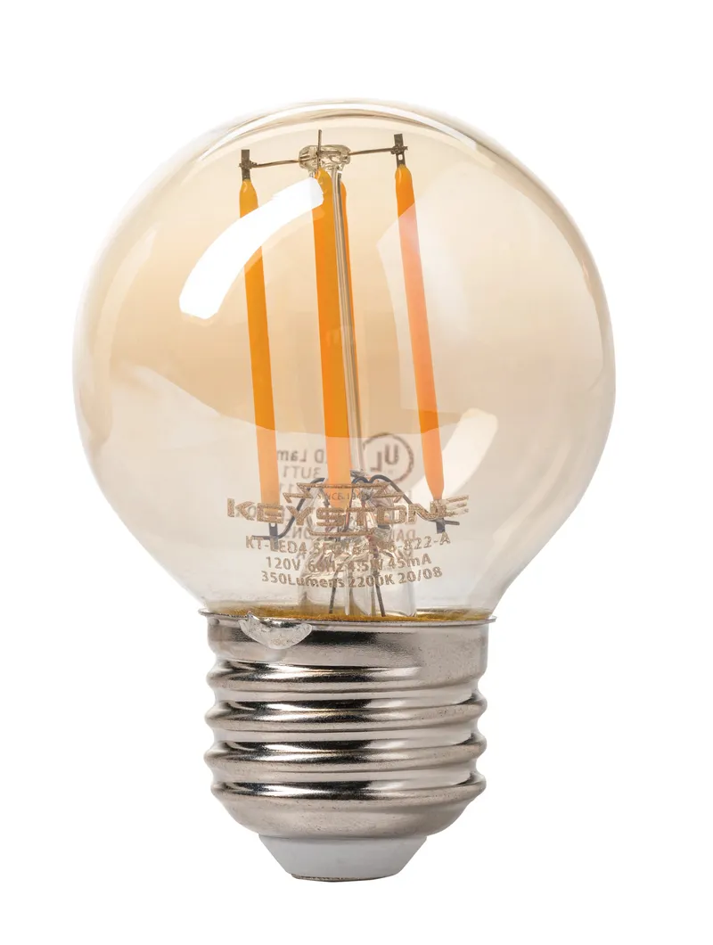 Small Globe Filament Bulb, 40W Equivalent, G16.5 shape, E26 Medium base, 2200K, 80 CRI, Amber