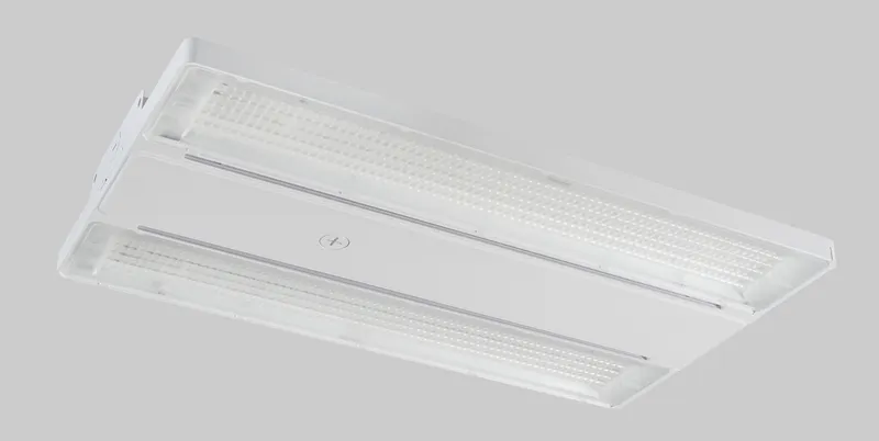 240W Power Select & Color Select Die Cast High Bay with Optic Swap Gen 3 | 240/200/150W |4000/5000K | Includes multi-function lens, Standard 90 deg or Aisle Lens 45 x 110 deg | 2ft H series body | 120-277V Input | Frosted Lens | 80+ CRI |0-10V Dimmable |