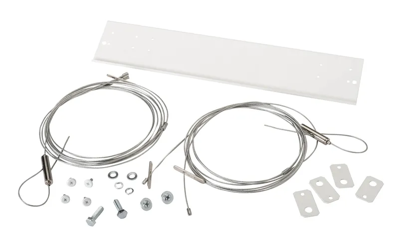 Emergency LED Backup Mounting Kit for LED Highbay Fixtures. Fit's all Keystone all Keystone -2F- Highbay Fixtures. Includes; Main Bracket, Wider Hanging Tabs, Aircraft Cable hanging set, and Mounting Hardware. Designed for use with KT-EMRG-LED-5-500-EN