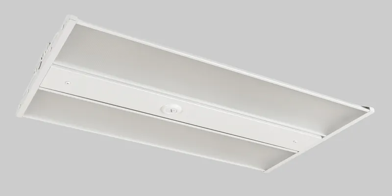 Linear LED Highbay featuring Power and Color Select, 2ft Long, 105W/90W/65W, 120-277V Input, Frosted Lens, 4000K/5000K, 0-10V Dimmable. TAA compliant