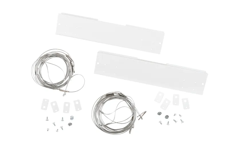 Emergency LED Backup Mounting Kit for LED Highbay Fixtures. Fit's all Keystone all Keystone -1.5F- Highbay Fixtures. Includes; Main Bracket, Wider Hanging Tabs, Aircraft Cable hanging set, and Mounting Hardware. Designed for use with KT-EMRG-LED-5-500-E