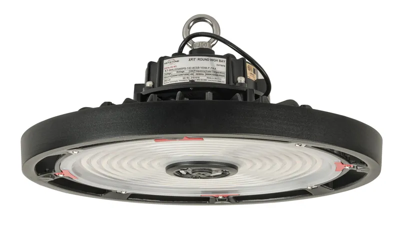 Round Highbay Fixture feat. Power Select & Color Select, 200W/150W/100W, 120-277V, 3000K/4000K/5000K, 0-10V Dimming, Built in sensor receptable. TAA compliant