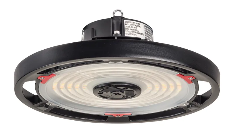 Round Highbay Fixture feat. Power Select & Color Select | 150W /100W/70W, 120-277V Input,3000K/4000K/5000K, 0-10V Dimming. Built in sensor receptacle. TAA compliant