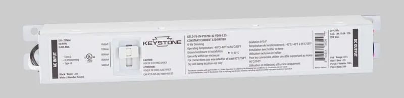 Power Select constant current LED driver, 75W, Selectable output currents include 1400mA, 1500mA, 1600mA, and 1700mA, 20-42Vdc Output Voltage, 120-277V Input, 0-10V Dimming