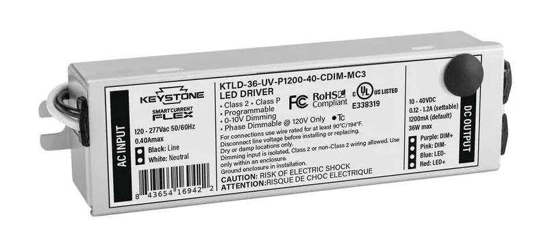 LED Driver | Programmable | Constant Current | 36W | 120-1200mA Output | 15-40V Output | 120-277Vac Input | 0-10V Dimmable | Phase Dimmable | Micro Case | Flying Leads | Programmable via SmartCurrent Flex Software