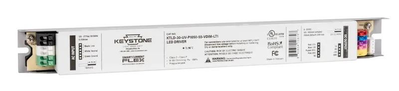 LED Driver | Programmable | Constant Current | 30W 105-1050mA Output| 8-55V Output | 120-277Vac Input 0-10V Dimmable | No Aux Tap