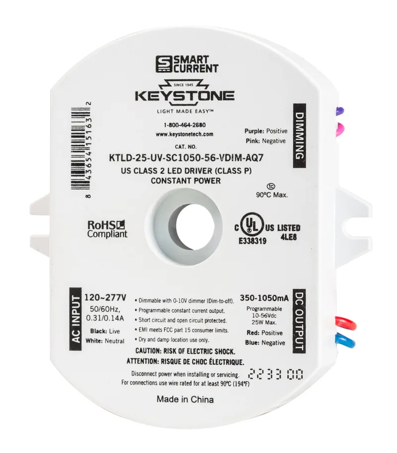 Programmable Constant Current LED Driver, 25W, 350-1050mA Output, 120-277V Input, 0-10V Dimming, Programmable via Smart Current software