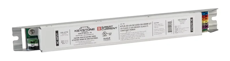Programmable Constant Current LED Driver, 30W, 350-1050mA Output, 120-277V Input, 0-10V Dimming, Programmable via Smart Current software