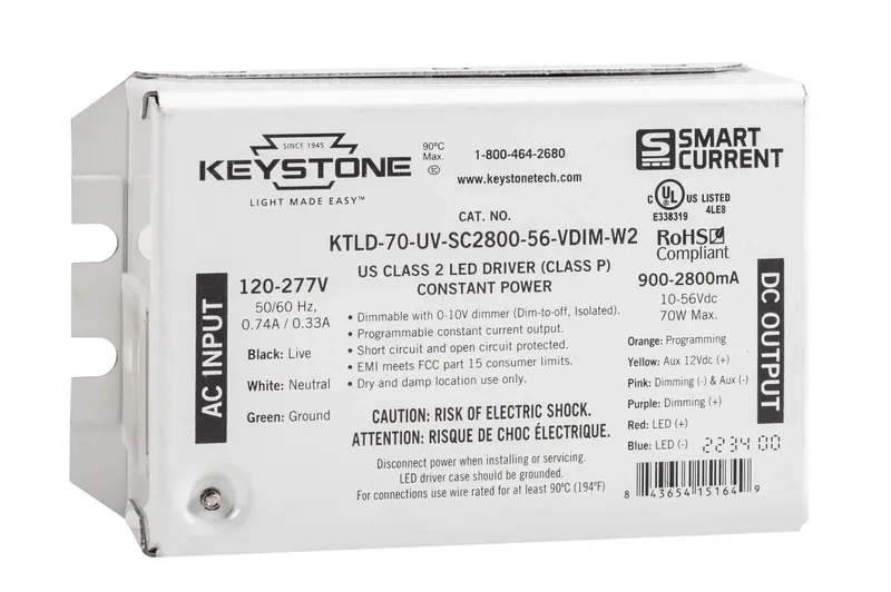 Programmable Constant Current LED Driver, 70W, 900-2800mA Output, 120-277V Input, 0-10V Dimming, Programmable via Smart Current software