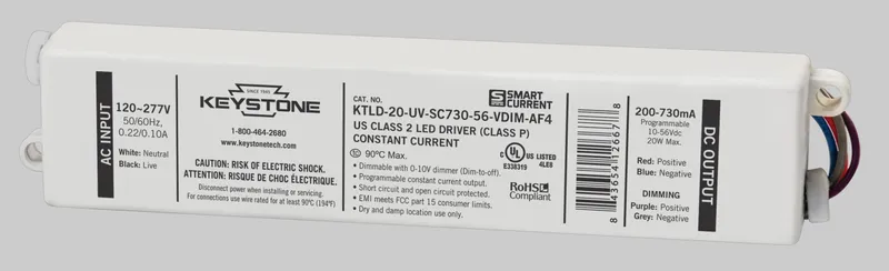 Programmable Constant Current LED Driver, 20W, 200-730mA Output, 120-277V Input, 0-10V Dimming, Programmable via Smart Current software
