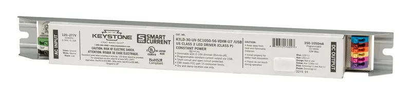 Programmable Constant Current LED Driver, 30W, 350-1050mA Output, 120-277V Input, 0-10V Dimming, Programmable via Smart Current software, Integrated USB-C Port