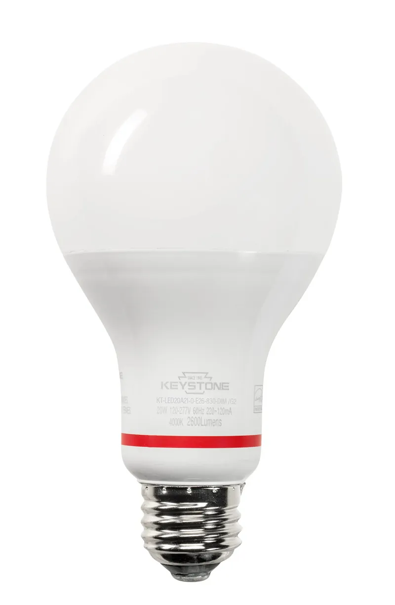 Commercial A21 LED Lamp. 20W 3000K E26 Base. 120-277V Input. Dimmable. Omnidirectional.