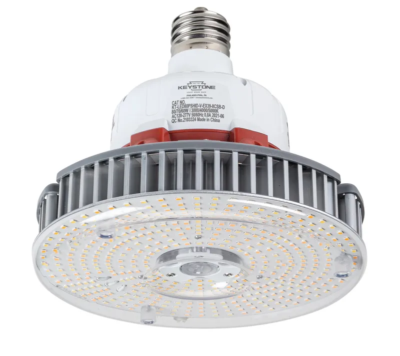 LED HID Replacement lamp feat. Power Select & Color Select. 60/70/80W, 3000/4000/5000K, 120-277V Input, EX39 Base, DirectDrive, Designed for Vertical Applications