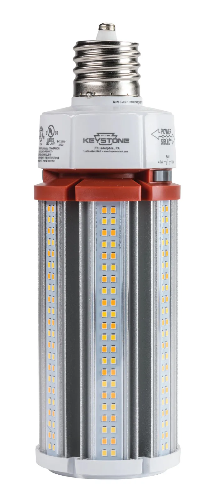 LED HID Replacement lamp feat. Power Select & Color Select. 63/54/45W, 3000/4000/5000K, 120-277V Input, EX39 Base, DirectDrive