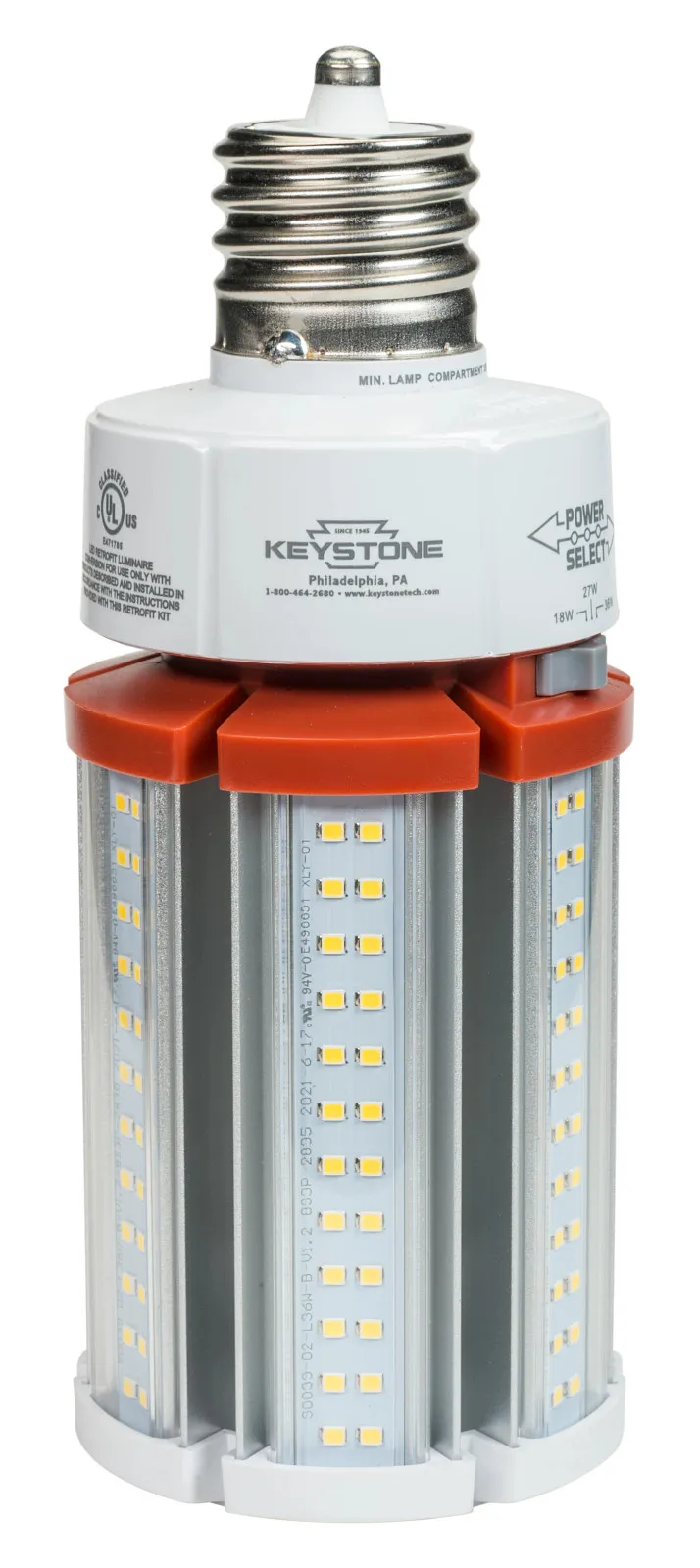 LED HID Replacement Lamp, Power Select 36/27/18W, EX39 Base, 4000K, 120-277V Input, DirectDrive