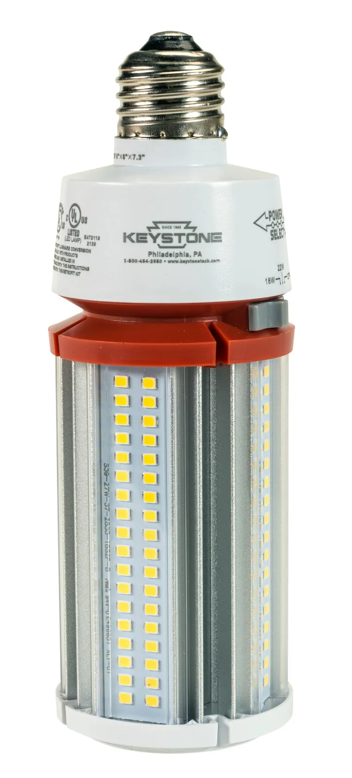 LED HID Replacement Lamp, Power Select 27/22/18W, E26 Base, 4000K, 120-277V Input, DirectDrive