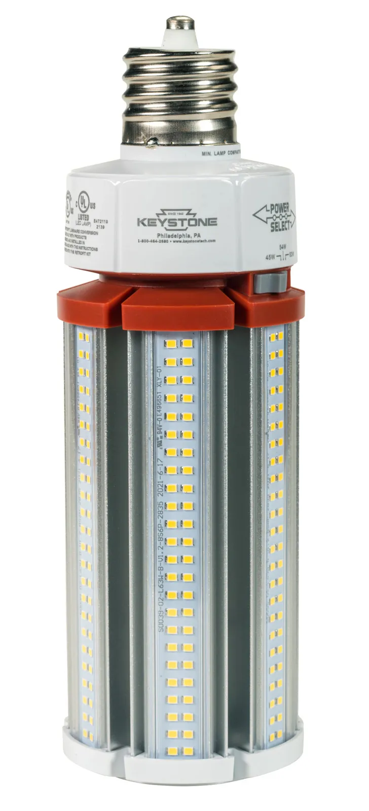 LED HID Replacement Lamp, Power Select 63/54/45W, EX39 Base, 3000K, 120-277V Input, DirectDrive