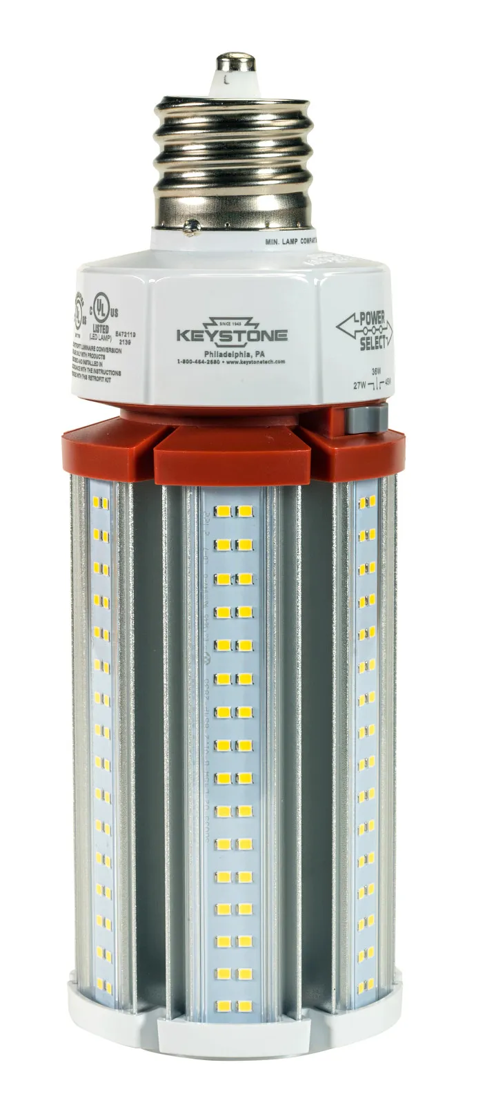LED HID Replacement Lamp, Power Select 45/36/27W, EX39 Base, 3000K, 120-277V Input, DirectDrive