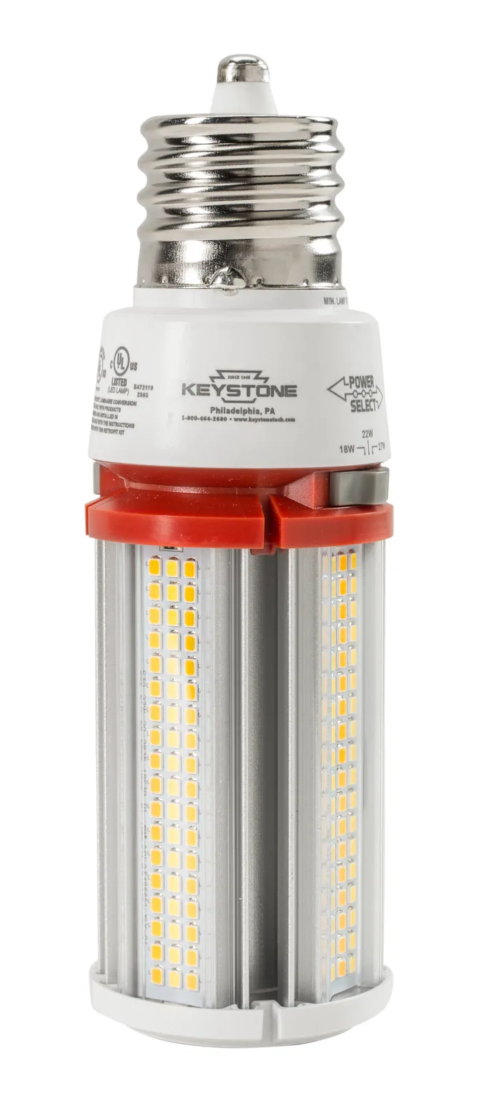 LED HID Replacement lamp feat. Power Select & Color Select. 27/22/18W, 3000/4000/5000K, 120-277V Input, EX39 Base, DirectDrive
