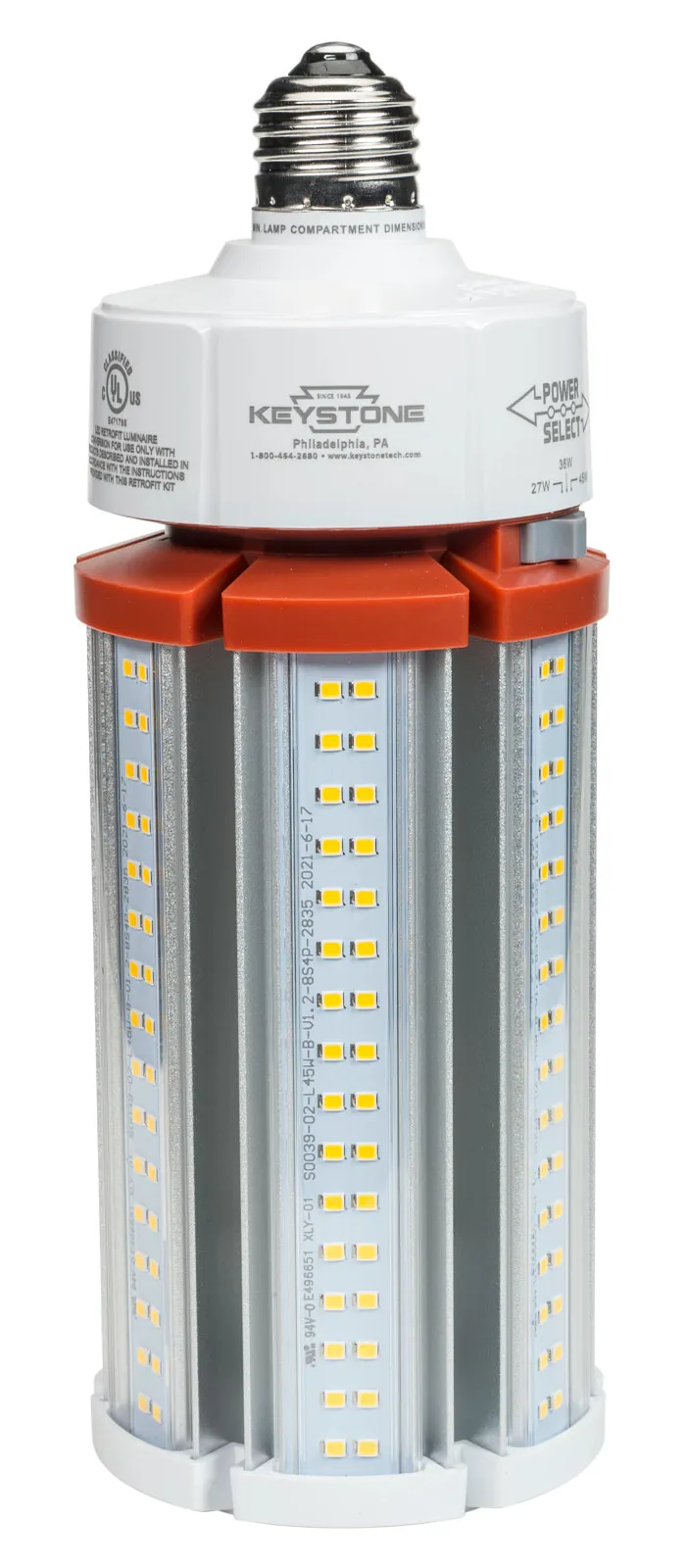 LED HID Replacement Lamp, Power Select 45/36/27W, E26 Base, 4000K, 120-277V Input, DirectDrive