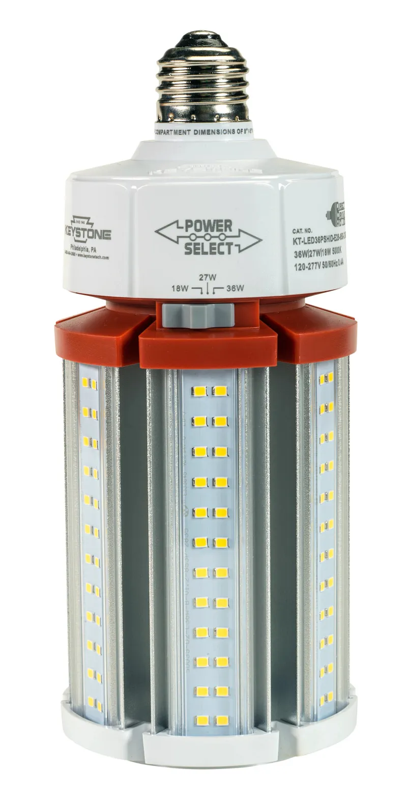 LED HID Replacement Lamp, Power Select 36/27/18W, E26 Base, 5000K, 120-277V Input, DirectDrive