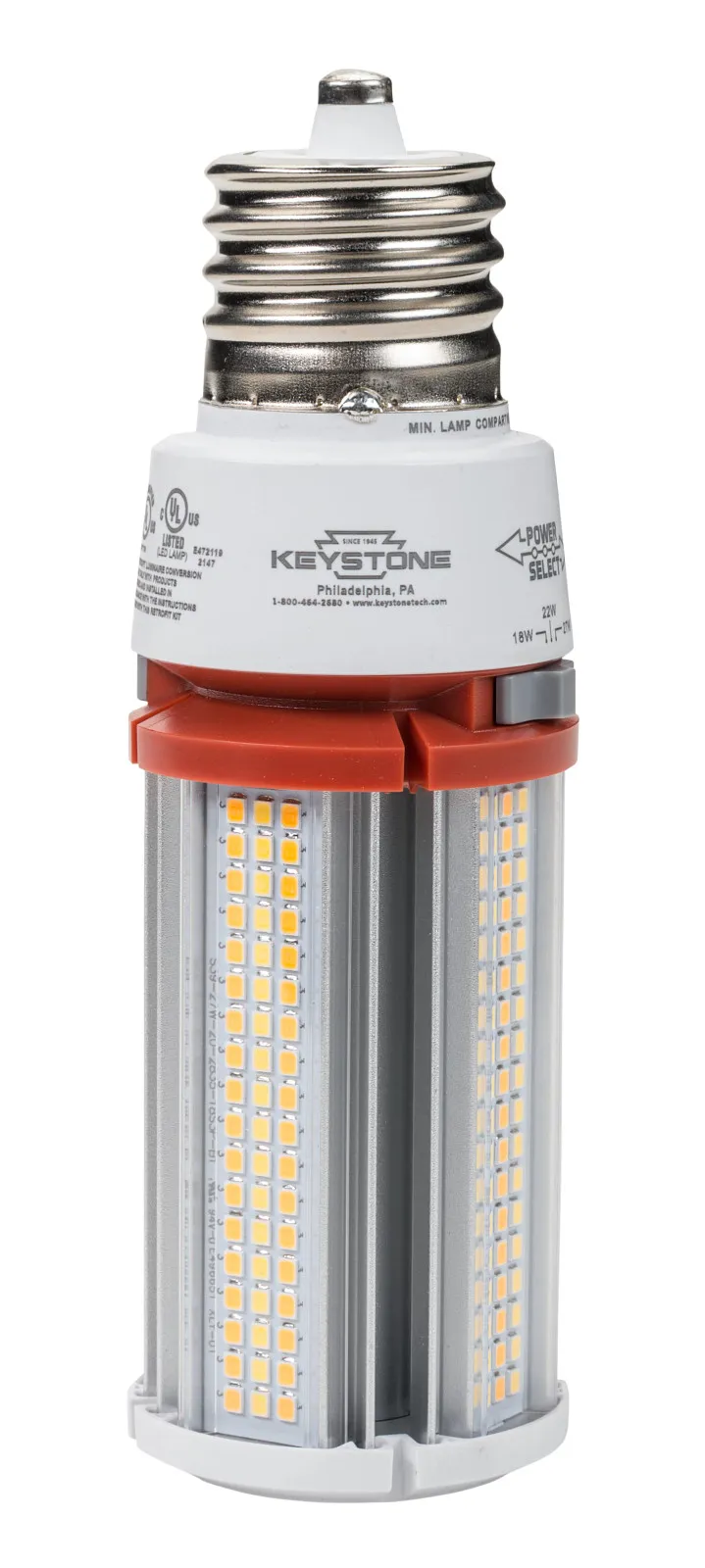 LED HID Replacement lamp feat. Power Select & Color Select. 18/12/9W, 3000/4000/5000K, 120-277V Input, E26 Base, DirectDrive