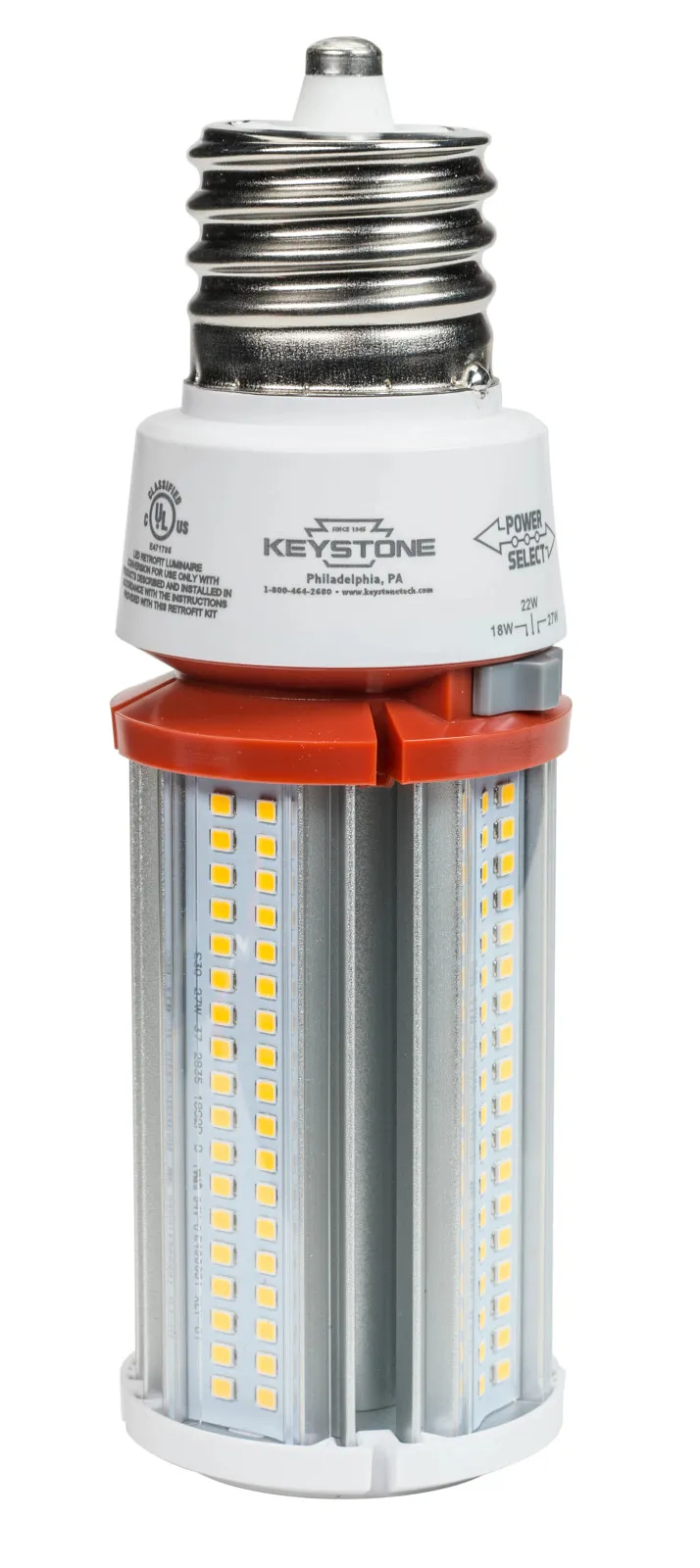 LED HID Replacement Lamp, Power Select 27/22/18W, EX39 Base, 3000K, 120-277V Input, DirectDrive