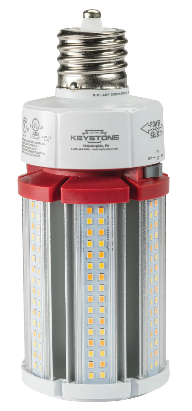 LED HID Replacement lamp feat. Power Select & Color Select. 36/27/18W, 3000/4000/5000K, 120-277V Input, EX39 Base, DirectDrive