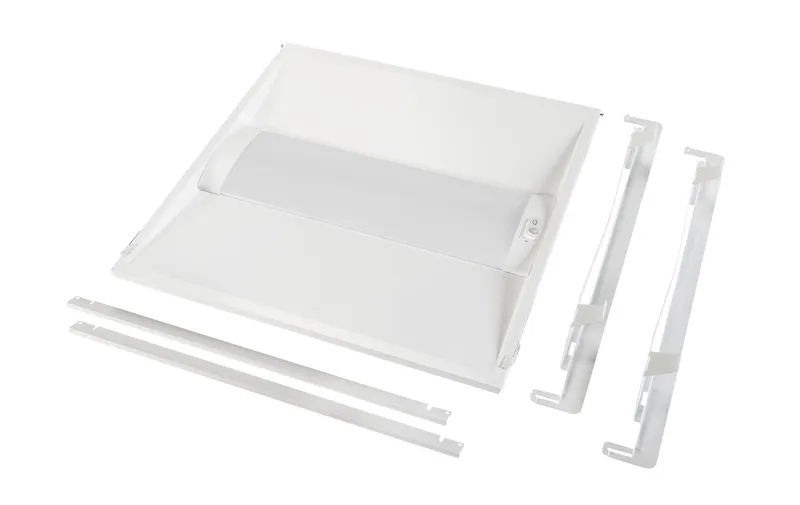 2x2 LED Center Basket Doorframe Retrofit |Power Select 35/30/24W & Color Select 3500/4000/5000K | 120-277V Input |Frosted Curved Lens | 0-10V Dimming | 12V Aux + Dim to off | 2pcs Carton