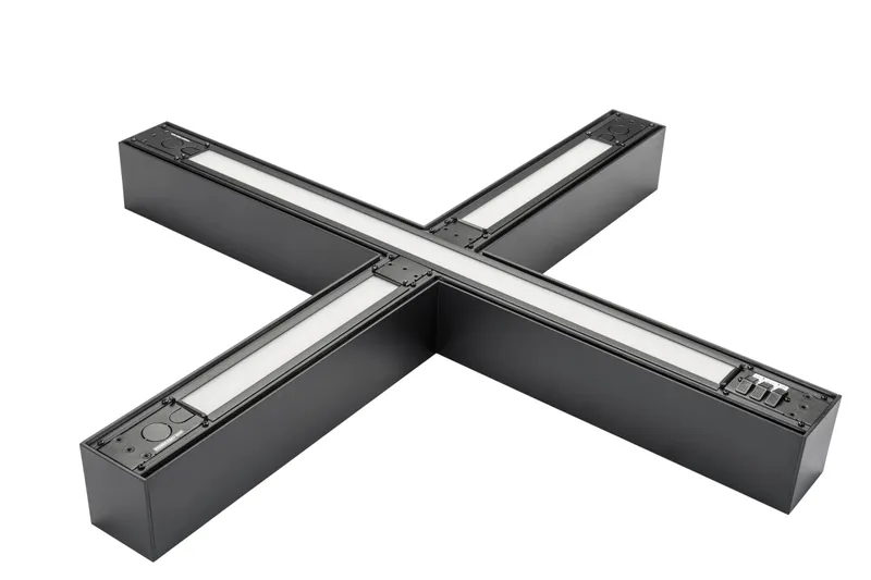 Linear Arch Fixture with Direct & Indirect Lighting | X | Power and Color Selectable| Black | 0-10V DIM with 12v AUX | Including (2) aircraft hanging cables, (2) End to End Linking Bracket