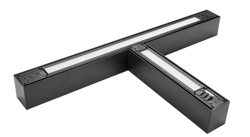 Linear Arch Fixture with Direct & Indirect Lighting | T | Power and Color Selectable| Black | 0-10V DIM with 12v AUX | Including (2) aircraft hanging cables, (2) End to End Linking Bracket