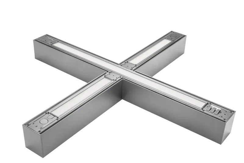 Linear Arch Fixture with Direct & Indirect Lighting | X | Power and Color Selectable| Silver | 0-10V DIM with 12v AUX | Including (2) aircraft hanging cables, (2) End to End Linking Bracket