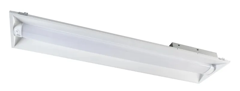 1x4 LED Center Basket Troffer|Power Select 35/30/24W & Color Select 3500/4000/5000K | 120-277V Input |Frosted Curved Lens | 0-10V Dimming | 12V Aux + Dim to off