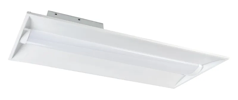 2x4 LED Center Basket Troffer|Power Select 30/25/20W & Color Select 3500/4000/5000K | 120-277V Input |Frosted Curved Lens | 0-10V Dimming | 12V Aux + Dim to off