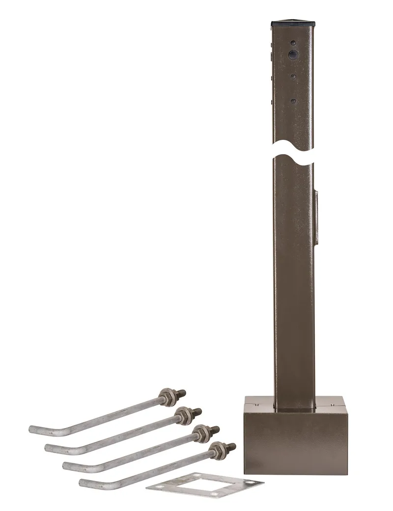 5in Square Steel Pole | 30ft | 7GA | Universal Drill Pattern on All 4 Sides | Includes pole, pole cap, base plate cover, hand hole cover, and plugs for the universal drill pattern