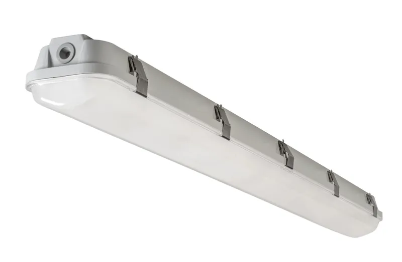 4ft Vapor Tight Fixture, Medium Width Body, Power Select & Color Select, 75/65/45W, 120-277V Input, 3500/4000/5000K, Frosted Lens, 0-10V Dimming with built in sensor receptacle, 10kV Surge