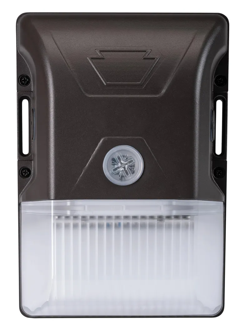 20W LED Wall Pack feat Color Select, Small/Entryway Style Housing, Series 1 with built in photocell. 120-277V Input, 3000K/4000K/5000K. Standard Bronze Housing. Dimmable