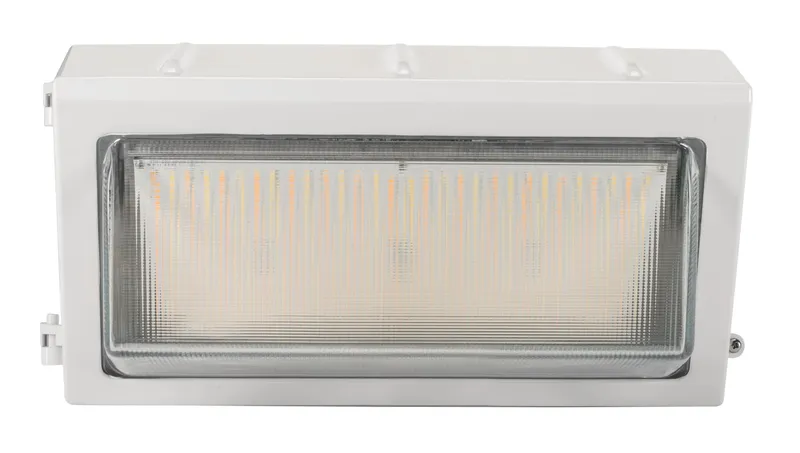 120W LED Wall Pack feat. Color Select, Traditional Open Face Large Housing. 120-277V Input, 3000K/4000K/5000K. 0-10V Dimmable. White Housing.