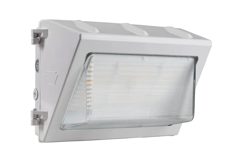 55W LED Traditional Open Face Wall Pack, Power Select 55/45/35W, Color Select 30/40/50K, 120-277V Input, 0-10V Dimmable, Photocell, White Housing