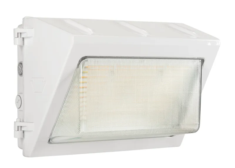 80W LED Traditional Open Face Wall Pack, Power Select 80/70/55W, Color Select 30/40/50K, 120-277V Input, 0-10V Dimmable, Photocell, White Housing