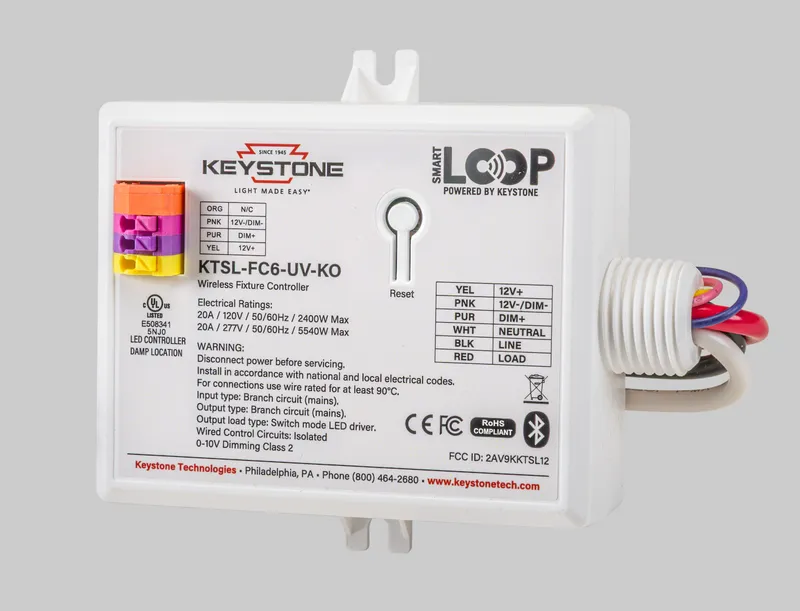 Bluetooth Mesh Wireless Fixture Controller for SmartLoop System. 120-277V. 20A Max Load with 0-10V Dimming