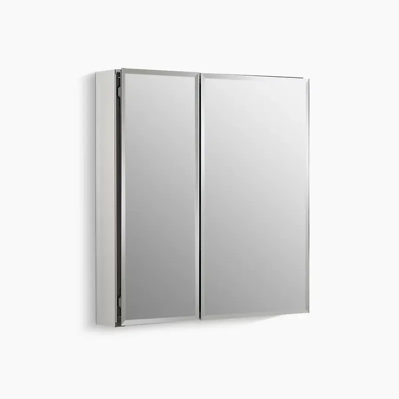 Kohler K-CB-CLC2526FS 25 inches W x 26 inches H Aluminum Two-Door Medicine Cabinet with Mirrored Doors, Beveled Edges