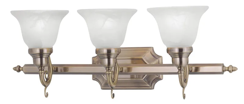 French Regency 3 Light 25 inch Antique Brass Vanity Sconce Wall Light