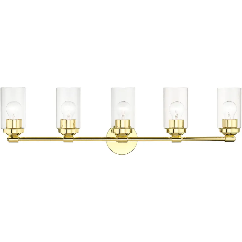 Whittier 5 Light 35 inch Polished Brass Large Vanity Sconce Wall Light, Large