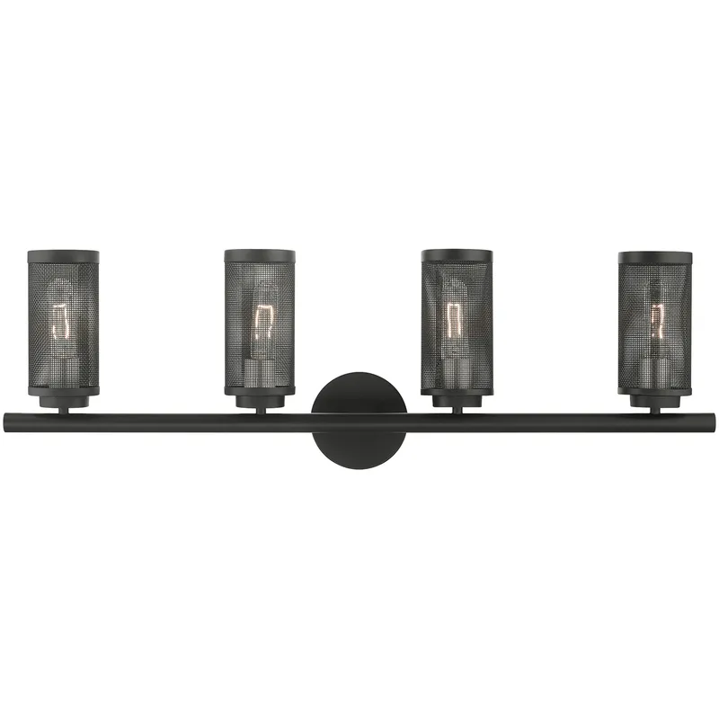 Industro 4 Light 35.5 inch Black with Brushed Nickel Accents Large Vanity Sconce Wall Light