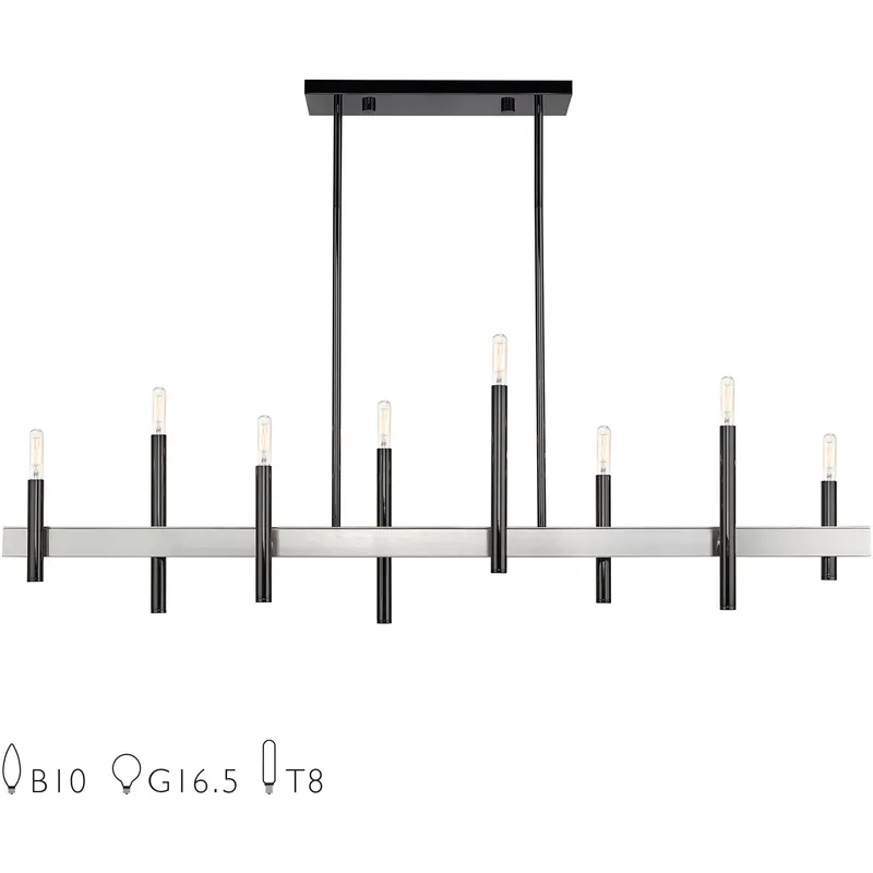 Denmark 8 Light 9.25 inch Black Chrome with Brushed Nickel Accents Extra Large Linear Chandelier Ceiling Light
