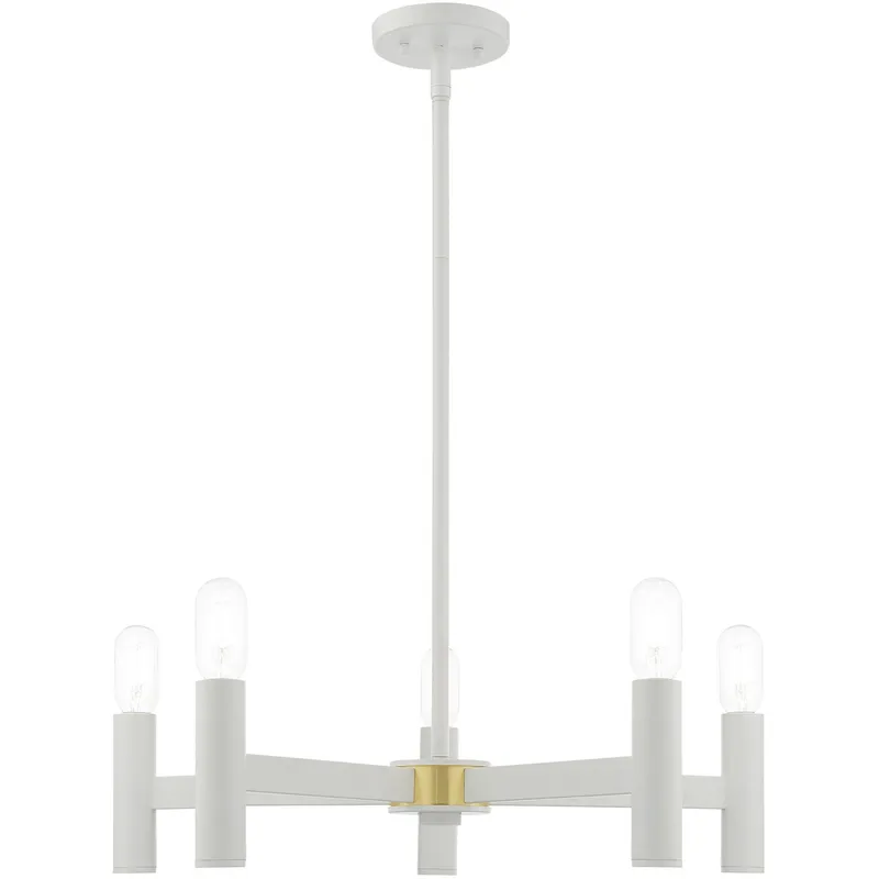 Copenhagen 5 Light 25 inch White with Satin Brass Accents Chandelier Ceiling Light